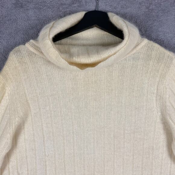Liz Claiborne Sweater Women M Turtleneck Cream Rabbit Hair Wool Blend Soft Cozy - Picture 2 of 16